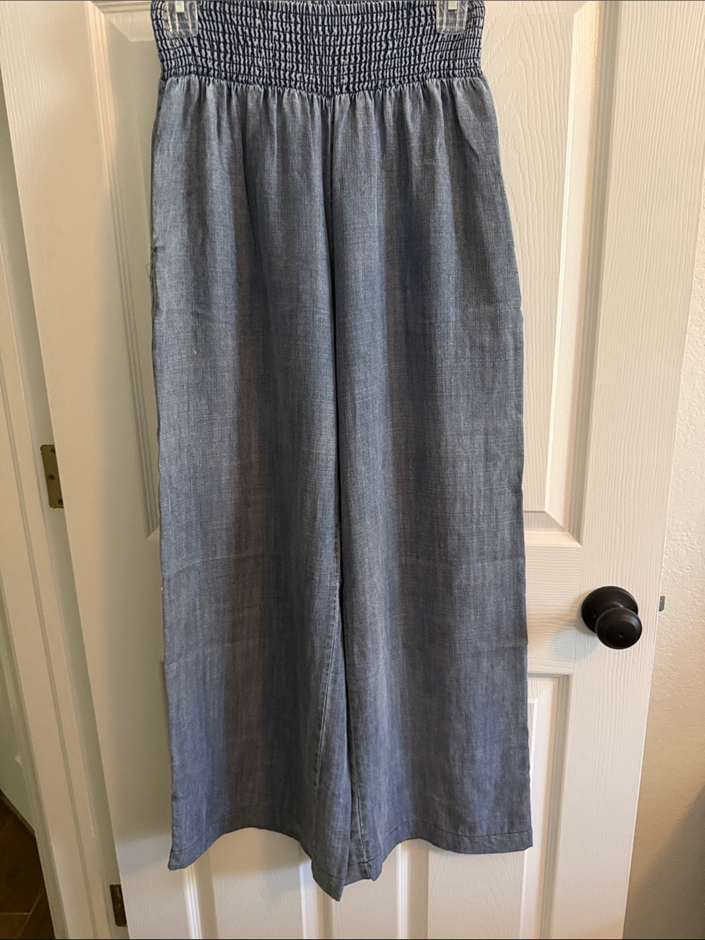 Wide Leg Smocked Waist Pants - Slate Blue